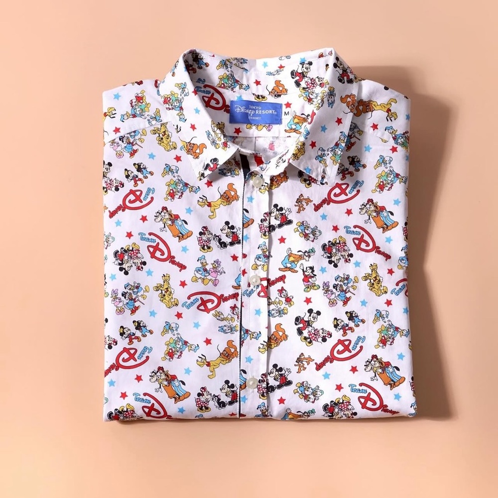 Tokyo Disney Resort Team Disney All Over Print Long Sleeve Button Down Shirt-M